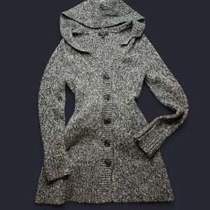 Express Grey Hooded Knit Wool Sweater Button Up Dress- MED